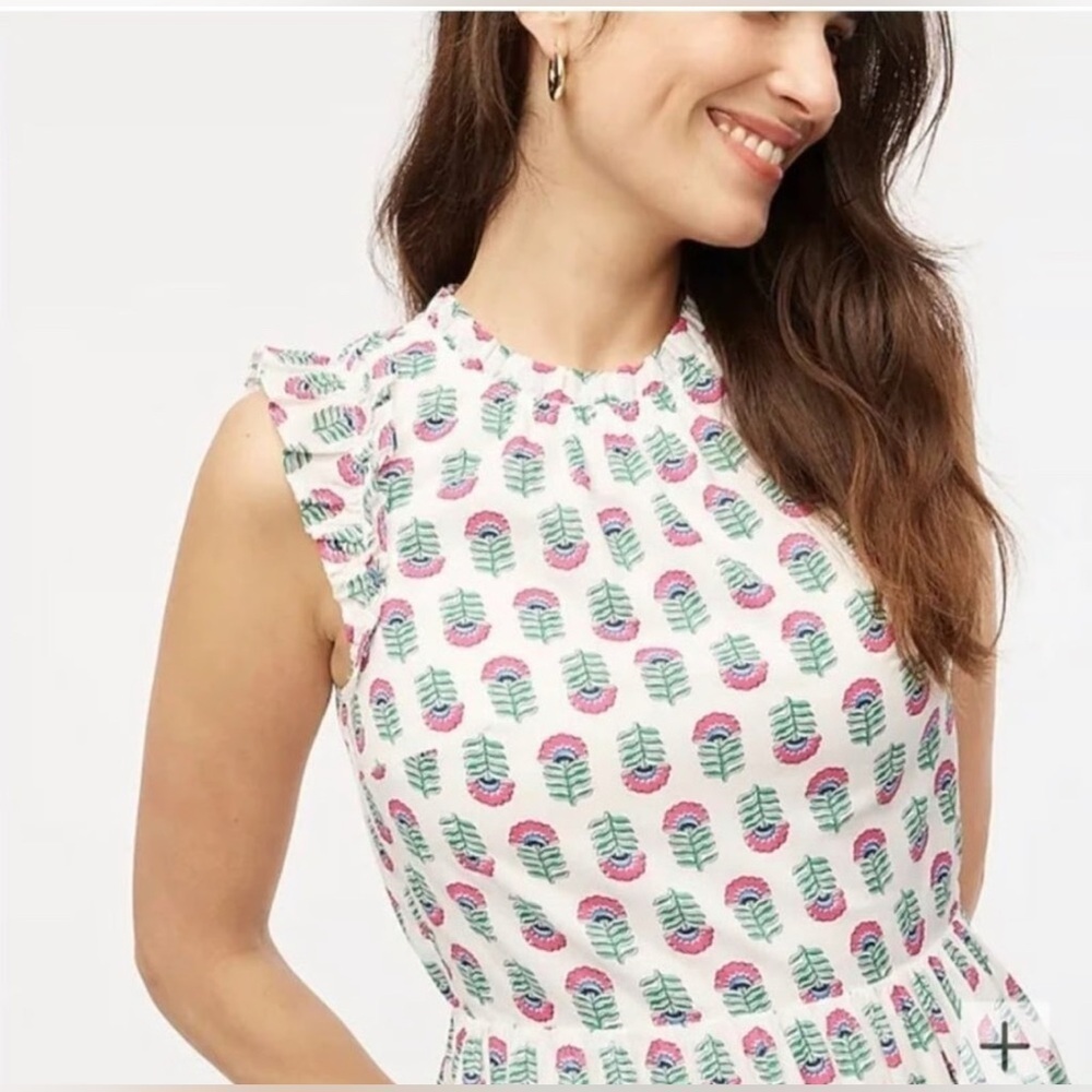 J. Crew White and Pink Patterned Midi Dress, Like New, Sz 6